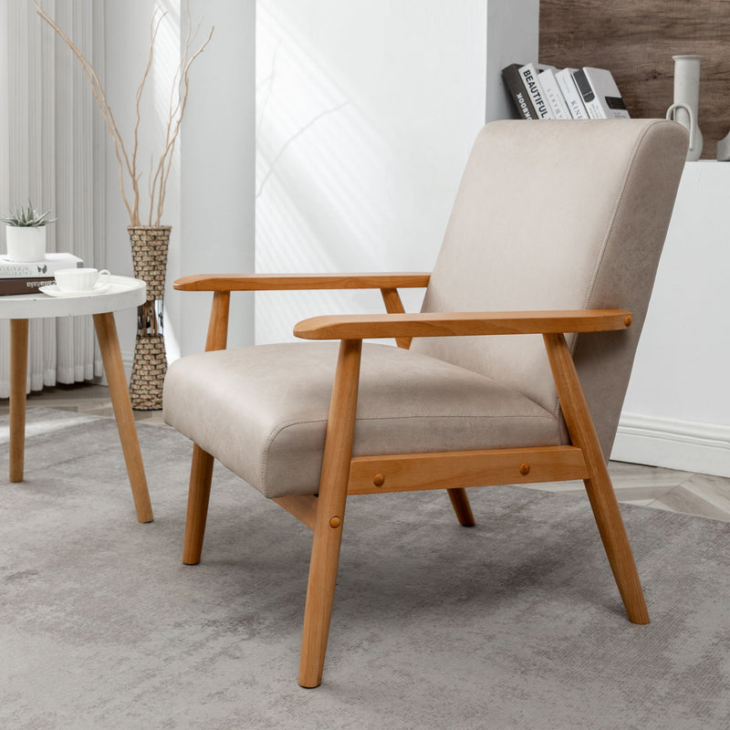 US Pride wide classic mid-century modern arm chair with wooden legs and cushioned seat, showcasing sleek design and plush upholstery.