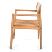 Creative Braided Acacia Wood Outdoor Dining Table And Chairs With Armrests (Set of 2) - Teak / White - R&R Furniture Gallery (Fountain Valley, CA)