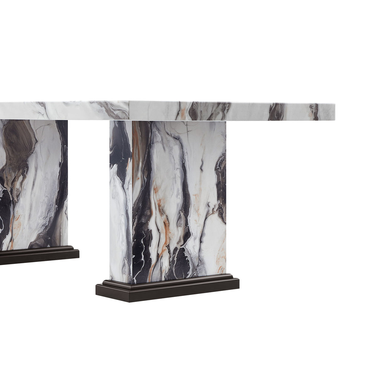 Dining Table With Double Pedestal Base - Black White