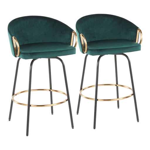 Set of two Lumi Source Claire contemporary glam counter stools with stylish upholstered seats and sleek metal legs.