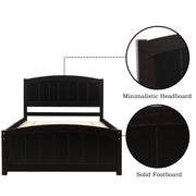 DreamHaus platform bed with headboard, footboard, and wood slat support showing a modern wooden bed frame in a bedroom setting.