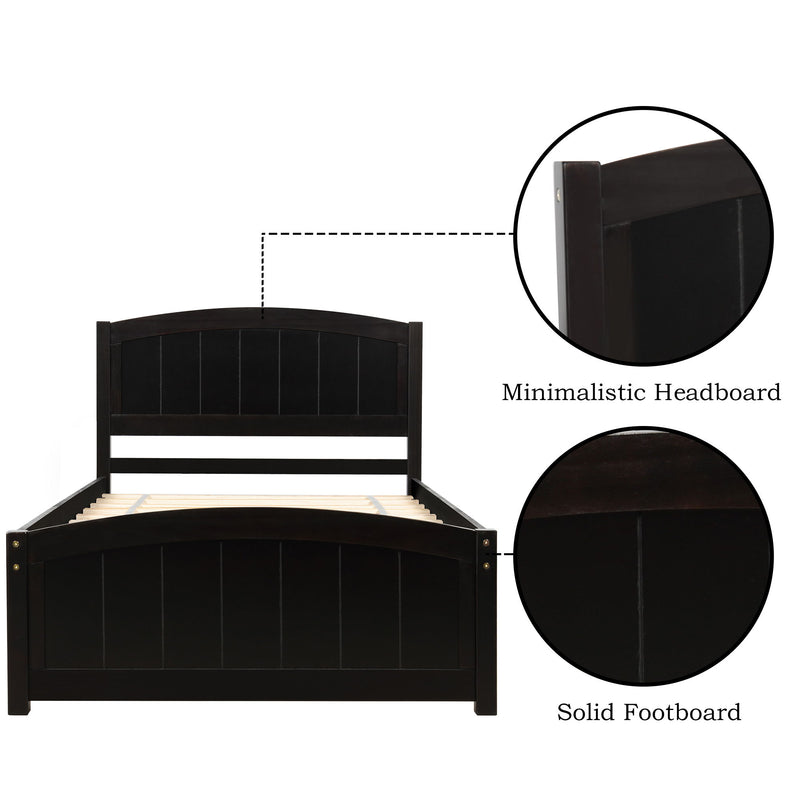 DreamHaus platform bed with headboard, footboard, and wood slat support showing a modern wooden bed frame in a bedroom setting.