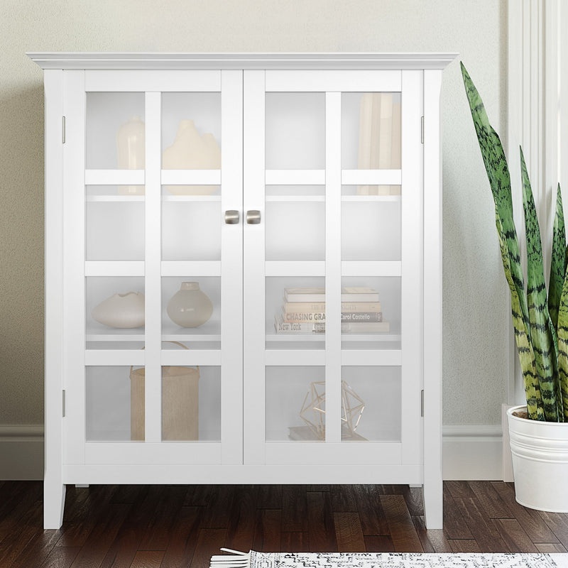Handcrafted Acadian medium storage cabinet by Simpli-Home, featuring a natural wood finish and accent cabinet design.