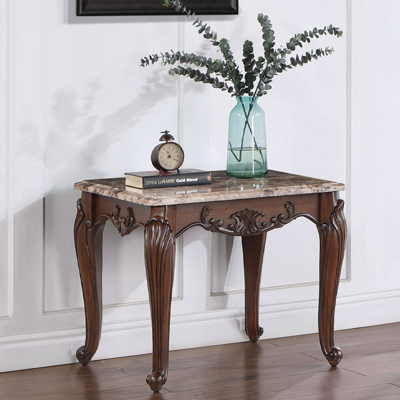 Nayla - End Table - Natural Marble Top & Cherry - R&R Furniture Gallery (Fountain Valley, CA)