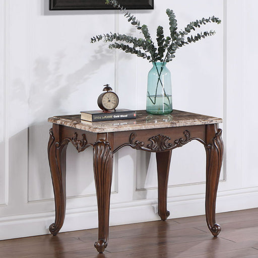 Nayla - End Table - Natural Marble Top & Cherry - R&R Furniture Gallery (Fountain Valley, CA)