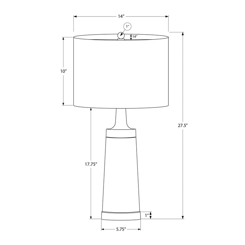 Contemporary black and cream resin table lamp by 8th Street, with a sleek modern design and cylindrical shape.