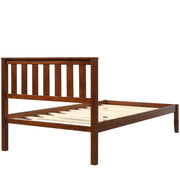 DreamHaus platform bed with headboard, footboard, and slat support, showcasing a modern wooden frame and sturdy construction.