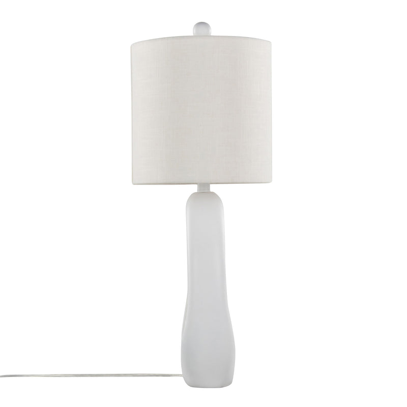 Pair of Lumi Source Pearl contemporary table lamps in matte white with natural shell accents, set of two, modern decorative lighting.