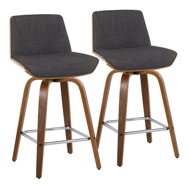 Lumi Source Corazza mid-century modern counter stool set with swivel seat, square footrest, and fixed height in stylish design