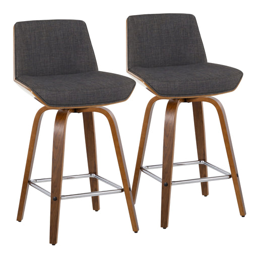 Lumi Source Corazza mid-century modern counter stool set with swivel seat, square footrest, and fixed height in stylish design