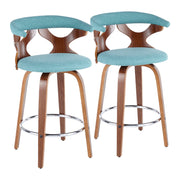 Set of two Lumi Source Gardenia mid-century modern counter stools with sleek design and wooden legs, ideal for kitchen or bar seating.