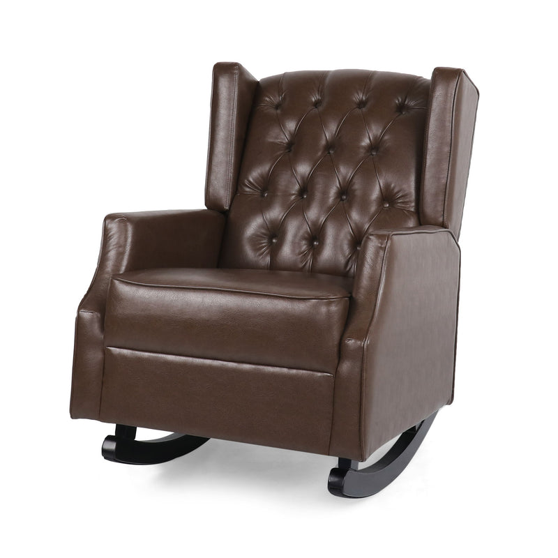 Amedou - Contemporary Tufted Wingback Rocking Chair - Dark Brown - R&R Furniture Gallery (Fountain Valley, CA)
