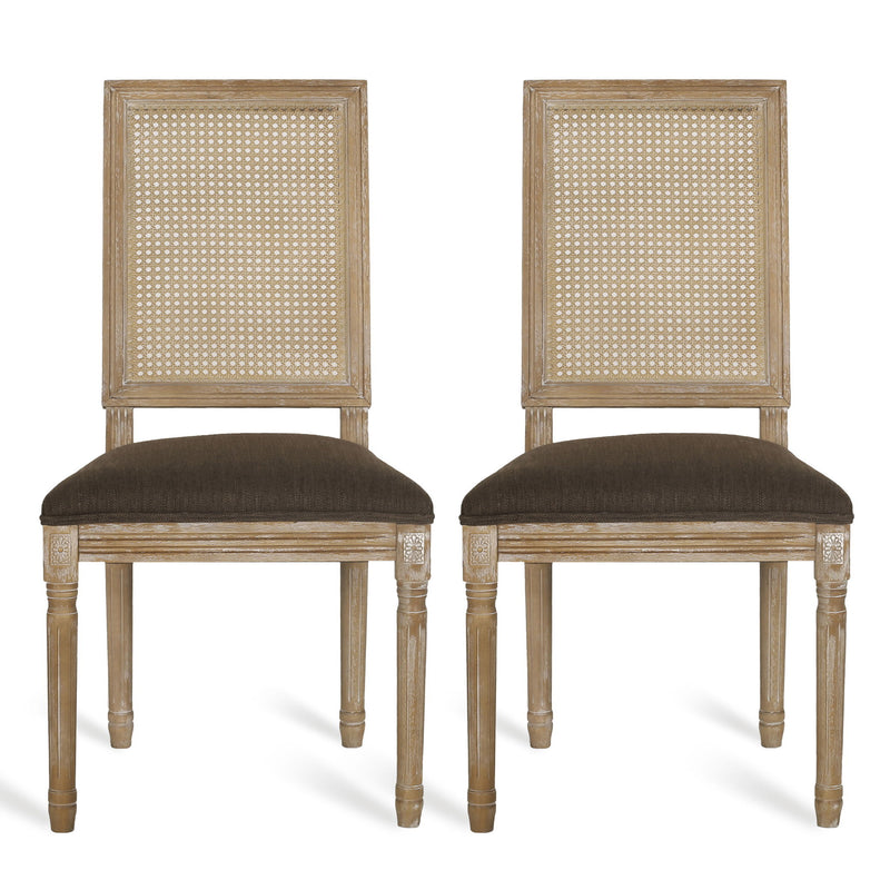 French Country Dining Chair With Rectangular Cane Backrest And Smooth Upholstered Seating - R&R Furniture Gallery (Fountain Valley, CA)