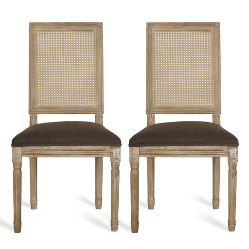 French Country Dining Chair With Rectangular Cane Backrest And Smooth Upholstered Seating - R&R Furniture Gallery (Fountain Valley, CA)