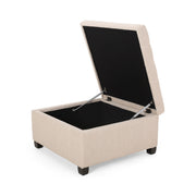 Noble House Isabella contemporary storage ottoman with plush fabric upholstery and built-in storage space.