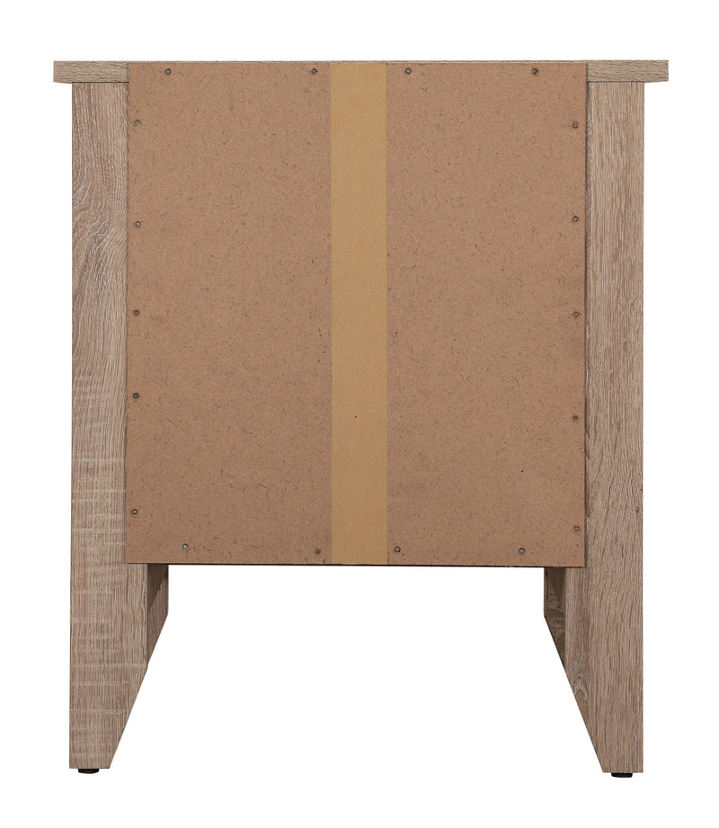 Glory Furniture roller drawer glides on an accent nightstand, showing smooth sliding mechanisms for easy drawer opening.