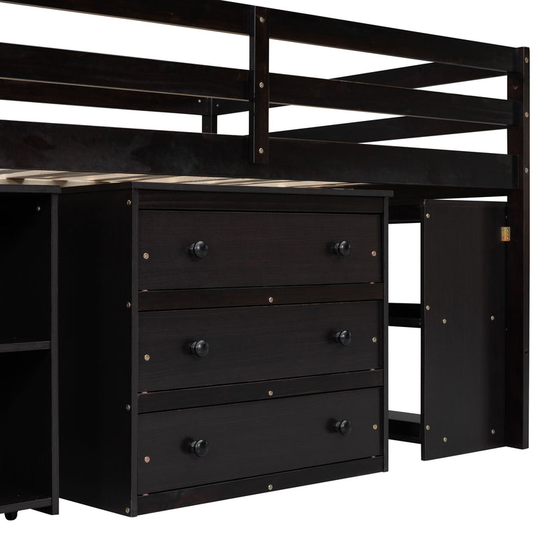 Loft Bed With Retractable Writing Desk And 3 Drawers With Storage Stairs And Shelves - R&R Furniture Gallery (Fountain Valley, CA)