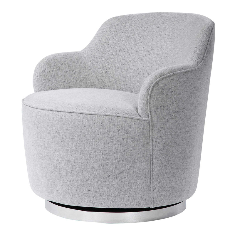 Gray Hobart casual swivel chair by Uttermost featuring a modern design with a cushioned seat and sleek metal base.