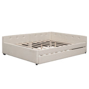 Queen Size Upholstered Platform Bed With USB And Twin Trundle - Beige - R&R Furniture Gallery (Fountain Valley, CA)