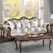 Pierce - Sofa With 5 Pillows - Beige Fabric & Cherry - R&R Furniture Gallery (Fountain Valley, CA)