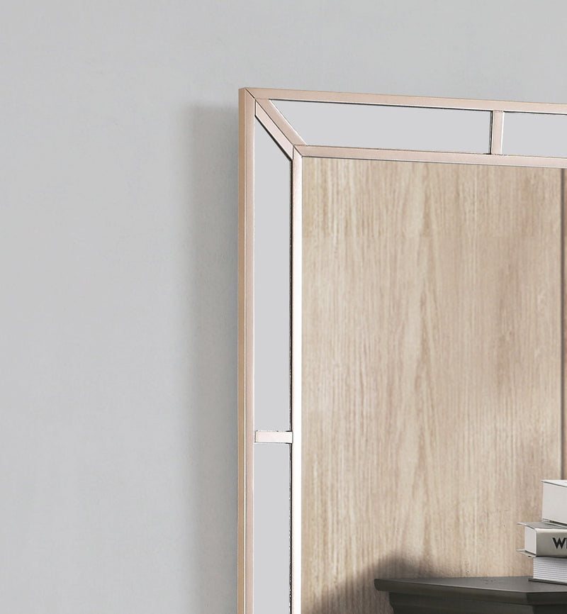 Elegant contemporary mirror by Glory Furniture with a sleek rectangular frame and clear reflective surface.