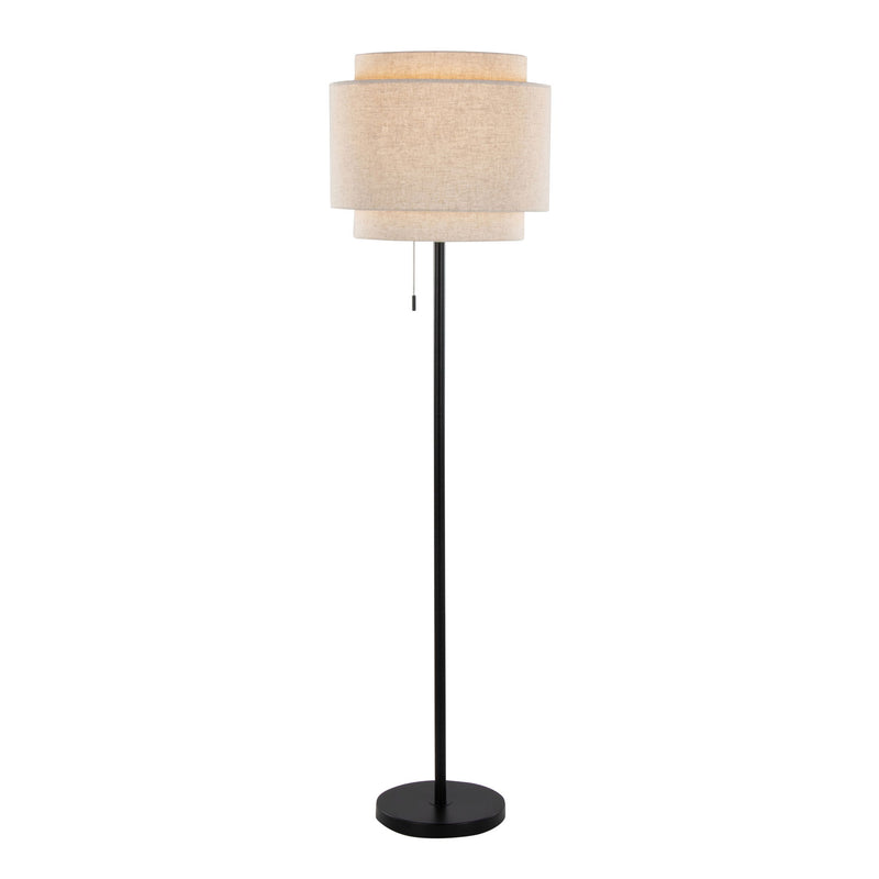 Lumi Source Tier contemporary floor lamp with a sleek, modern design featuring a curved metal stand and fabric shade.