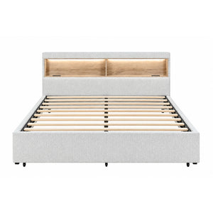 Sacha - Bed With LED And Bookcase Headboard, Built In Siderail Storage