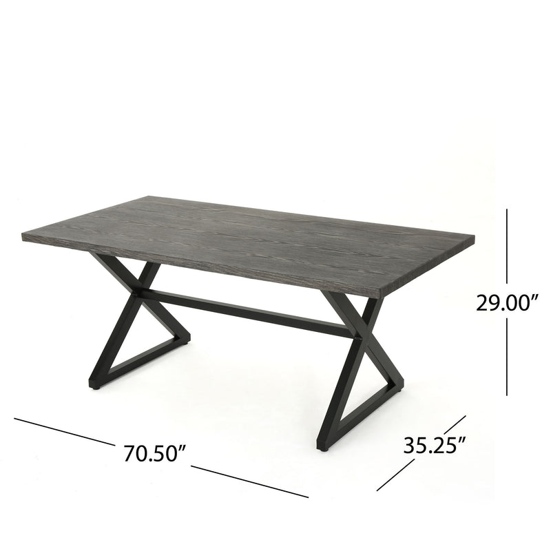 Outdoor aluminum dining table with steel frame by Noble House, showcasing a sleek, modern design for outdoor patio use.
