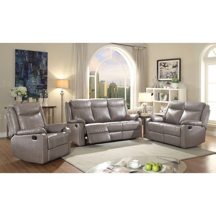 Contemporary three-seater reclining sofa by Glory Furniture with plush cushions and modern design, perfect for living room comfort.