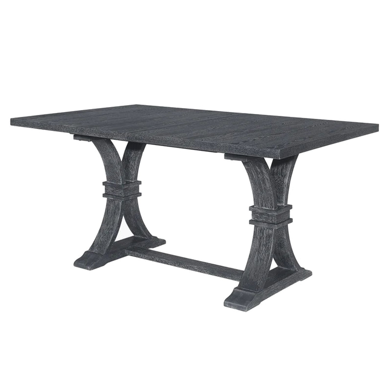 Rustic gray Devingo extendable dining table by Noble House, showcasing its extendable design and sturdy wooden construction.