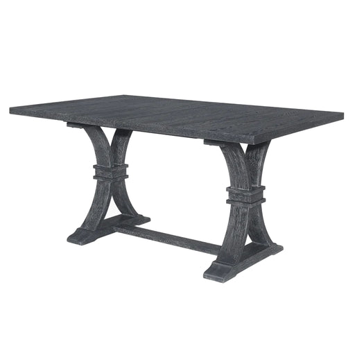Rustic gray Devingo extendable dining table by Noble House, showcasing its extendable design and sturdy wooden construction.