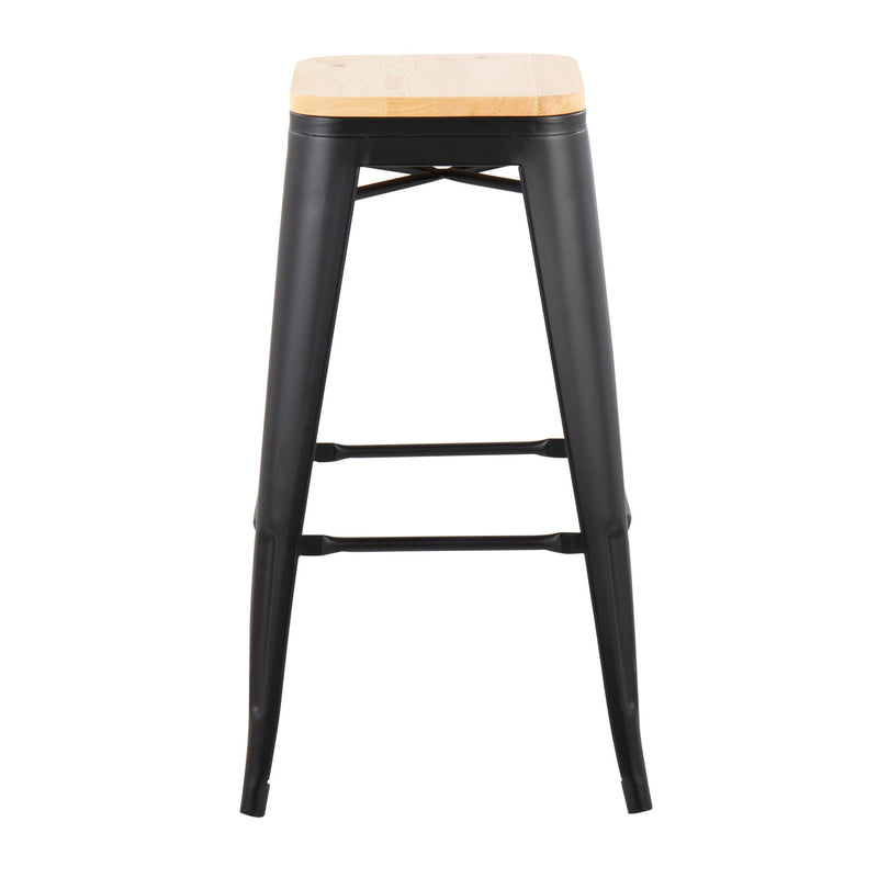 Set of two Lumi Source Oregon contemporary barstools with sleek metal frames and cushioned seats, ideal for modern kitchen or bar area.