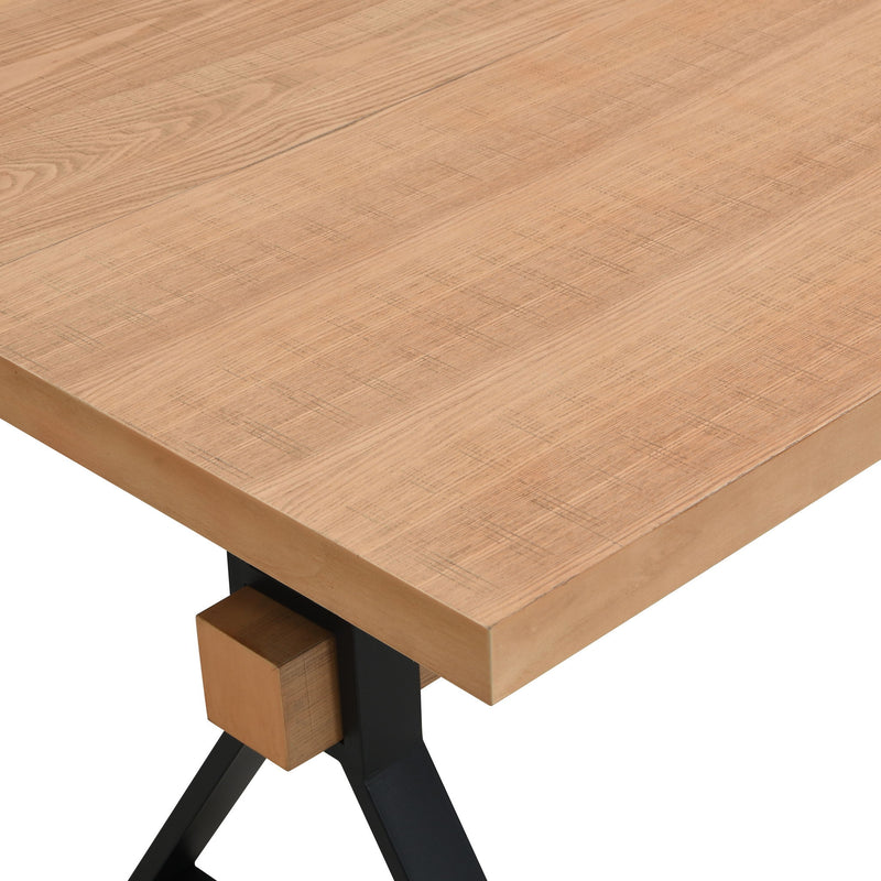 Noble House farmhouse style dining table with X-shaped metal legs and natural wood finish, perfect for rustic dining rooms.