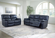 Signature Design by Ashley Leesworth reclining 3-piece living room set with plush fabric, featuring a sofa, loveseat, and recliner.