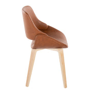 Lumi Source Fabrico mid-century modern dining chair set with natural bent wood legs and blue, cream, or camel upholstered seats.