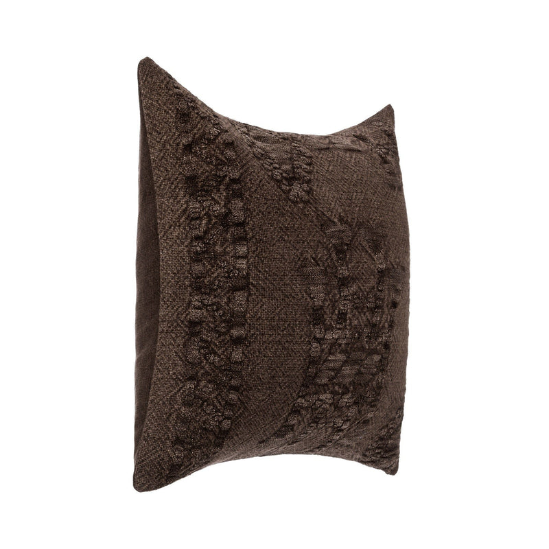 Abbey Sierra Brown 22x22 inch accent pillow by Classic Home with textured brown fabric and decorative design.