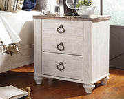 Willowton - Two Drawer Night Stand - Brown / Beige / White - R&R Furniture Gallery (Fountain Valley, CA)