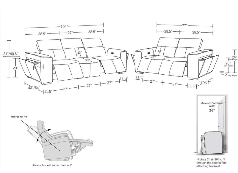 1224 - 5-Piece Modular Power Reclining Sofa And Loveseat Set In With 4 Power Recliners & Power Headrests