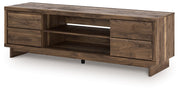 Signature Design by Ashley Zadilyn TV Stand with built-in fireplace option, modern wood finish and multiple storage compartments.