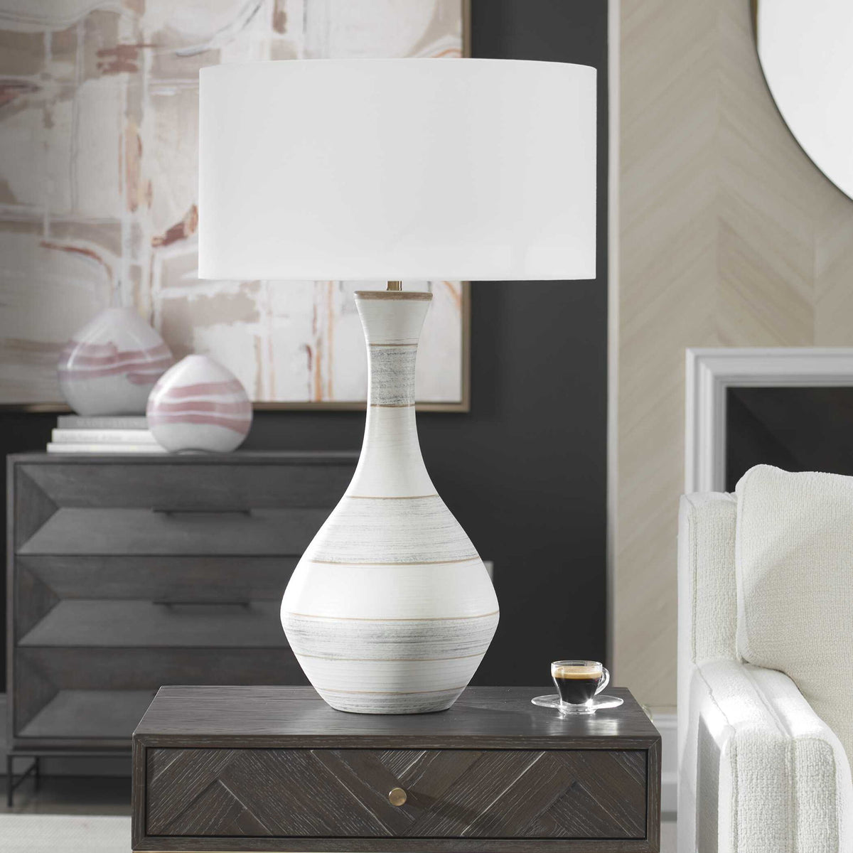 Potter - Table Lamp - Striped Ivory Blue