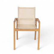 Set of two Noble House Belfast dining chairs with acacia wood frames and comfortable upholstered seats.