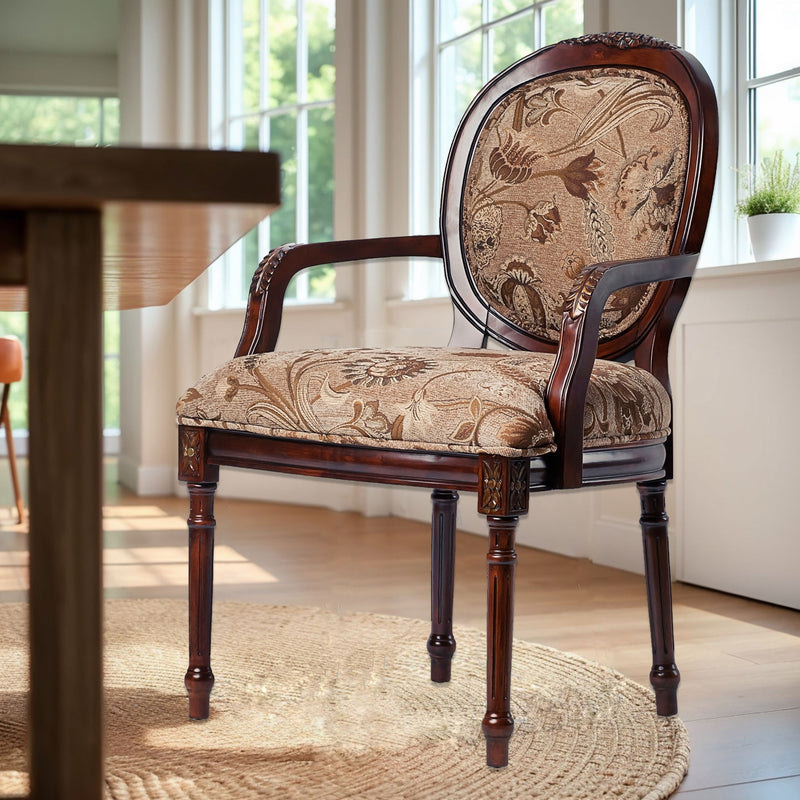 Bernice - Oval Back Chair With Floral Carvings - Brown / Beige Gray - R&R Furniture Gallery (Fountain Valley, CA)