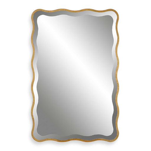 Gold scalloped accent mirror by Uttermost, featuring an ornate, decorative gold frame with a stylish scalloped edge.