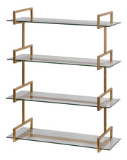 Uttermost Auley gold wall shelf with sleek, modern design and open rectangular frame, mounted on a wall.