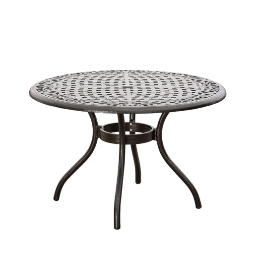 Tranquilius - Outdoor Round Dining Table With Lattice Tabletop, Umbrella Hole And Curved Legs - R&R Furniture Gallery (Fountain Valley, CA)