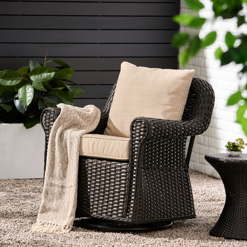 Amaya - Outdoor Swivel Rocker Chair With Water Resistant Cushions - Brown / Beige - R&R Furniture Gallery (Fountain Valley, CA)