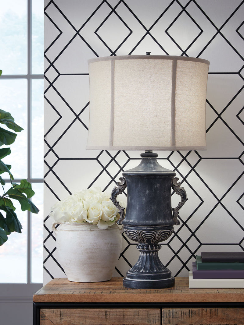 Morvanford - Poly Table Lamp - Antique Black - R&R Furniture Gallery (Fountain Valley, CA)