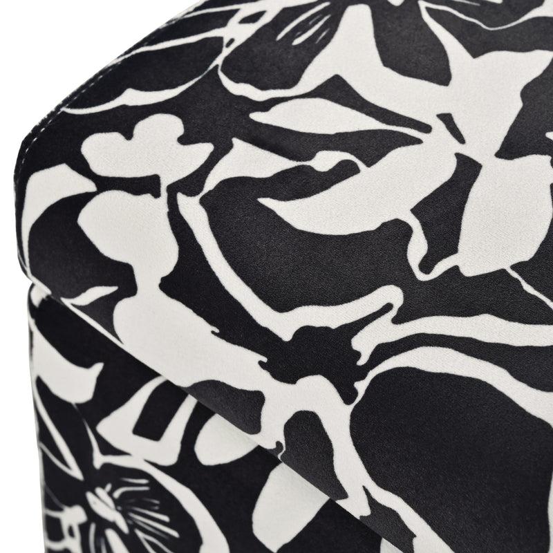 Luxury Storage Ottoman With Floral Patterned Fabric, Soft-Close Hinges, Multi Functional - R&R Furniture Gallery (Fountain Valley, CA)