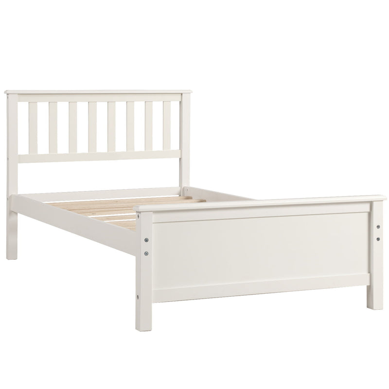 DreamHaus platform bed with headboard, footboard, and wood slat support shown in a modern bedroom setting.