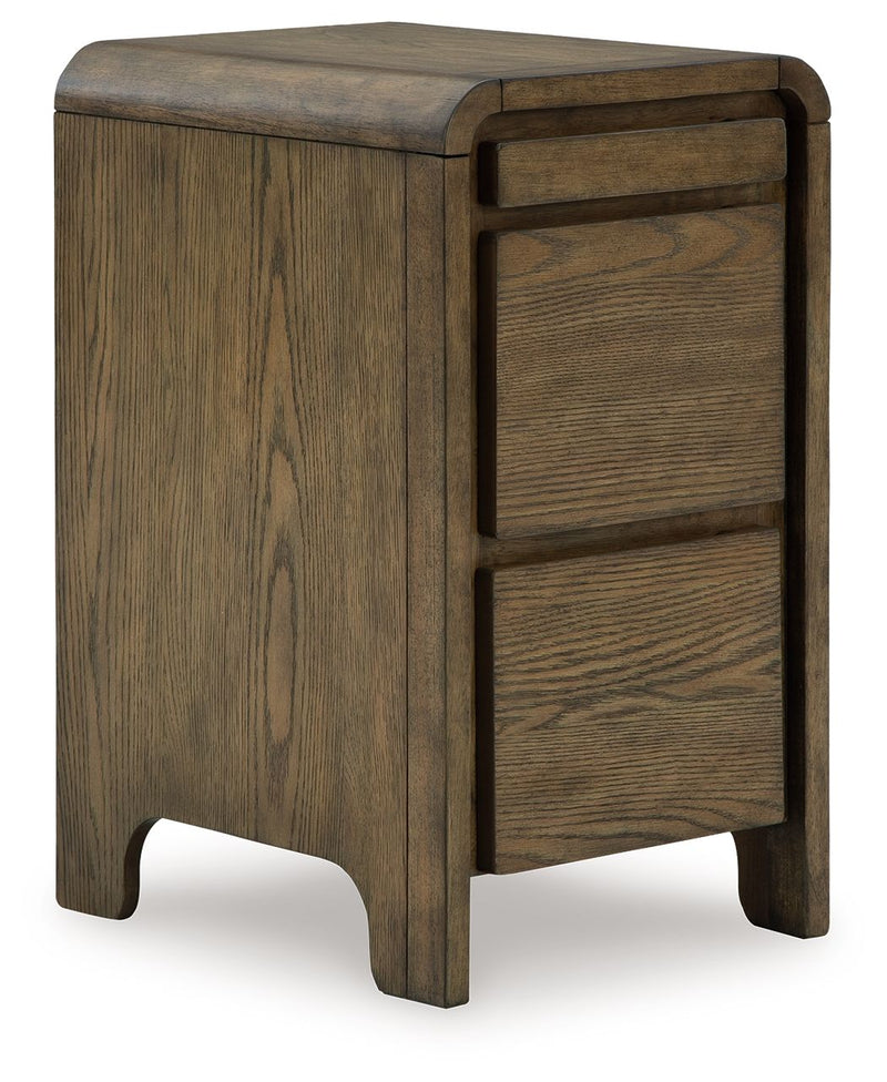 Brown Jensworth accent table by Signature Design by Ashley®, featuring a sleek round surface and sturdy wooden legs.